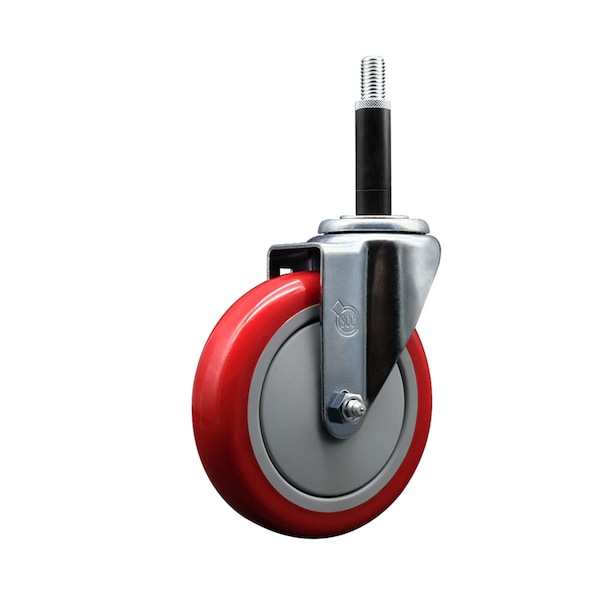5'' SS Red Poly Wheel Swivel 3/4'' Expanding Stem Caster